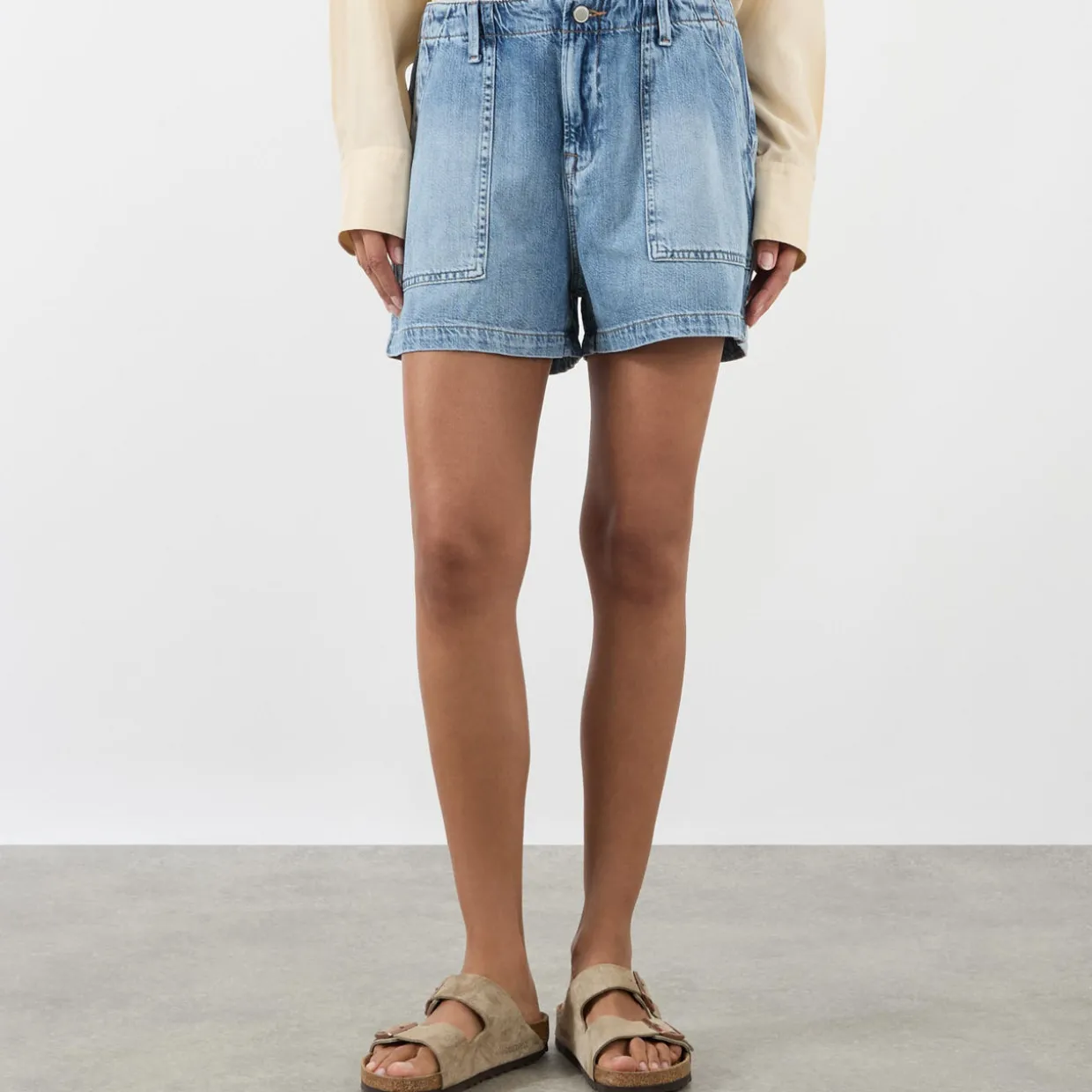 Mid-Rise Straight Denim Shorts