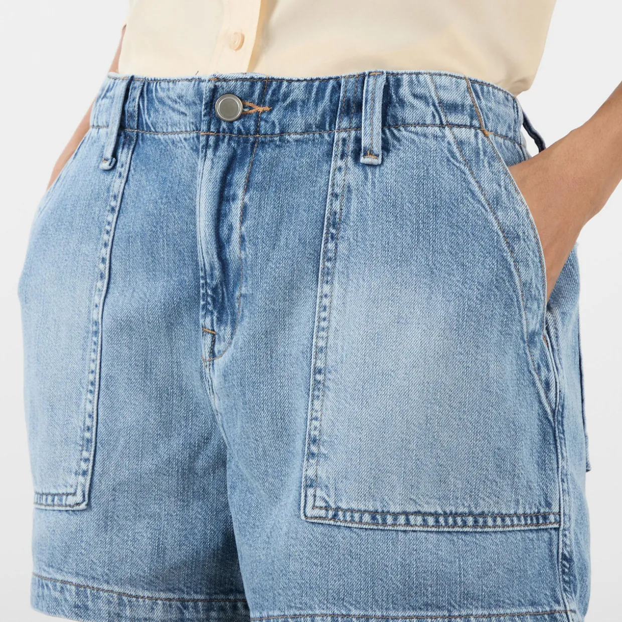 Mid-Rise Straight Denim Shorts
