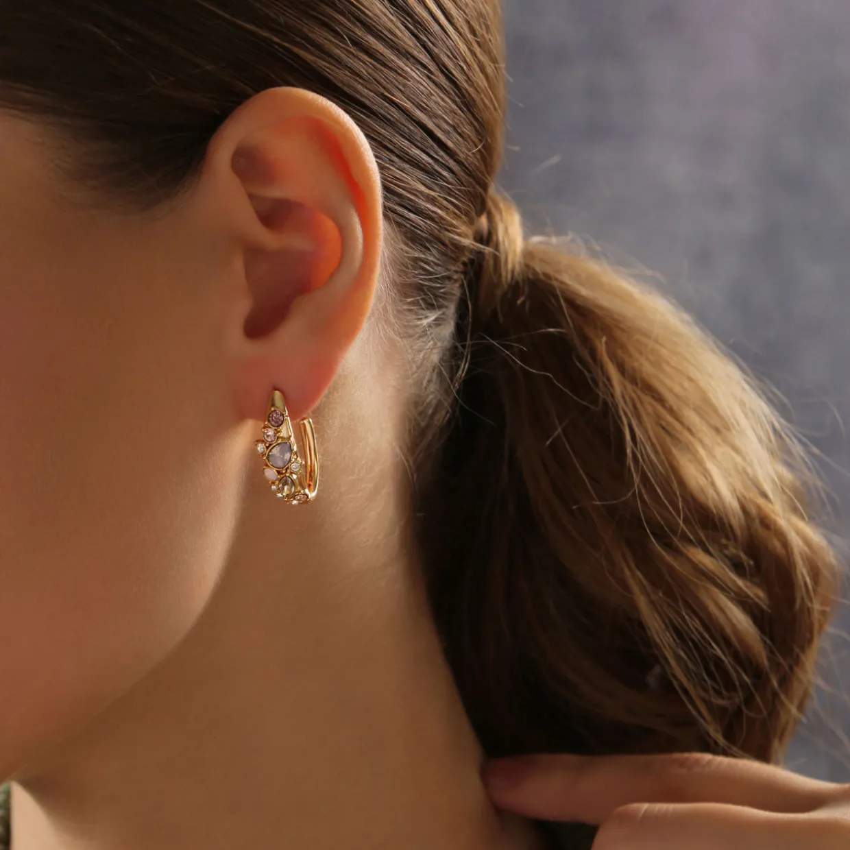 Mixed Stone Hoop Earrings