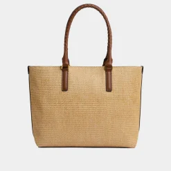 Noelle Braided Strap Raffia Tote Bag