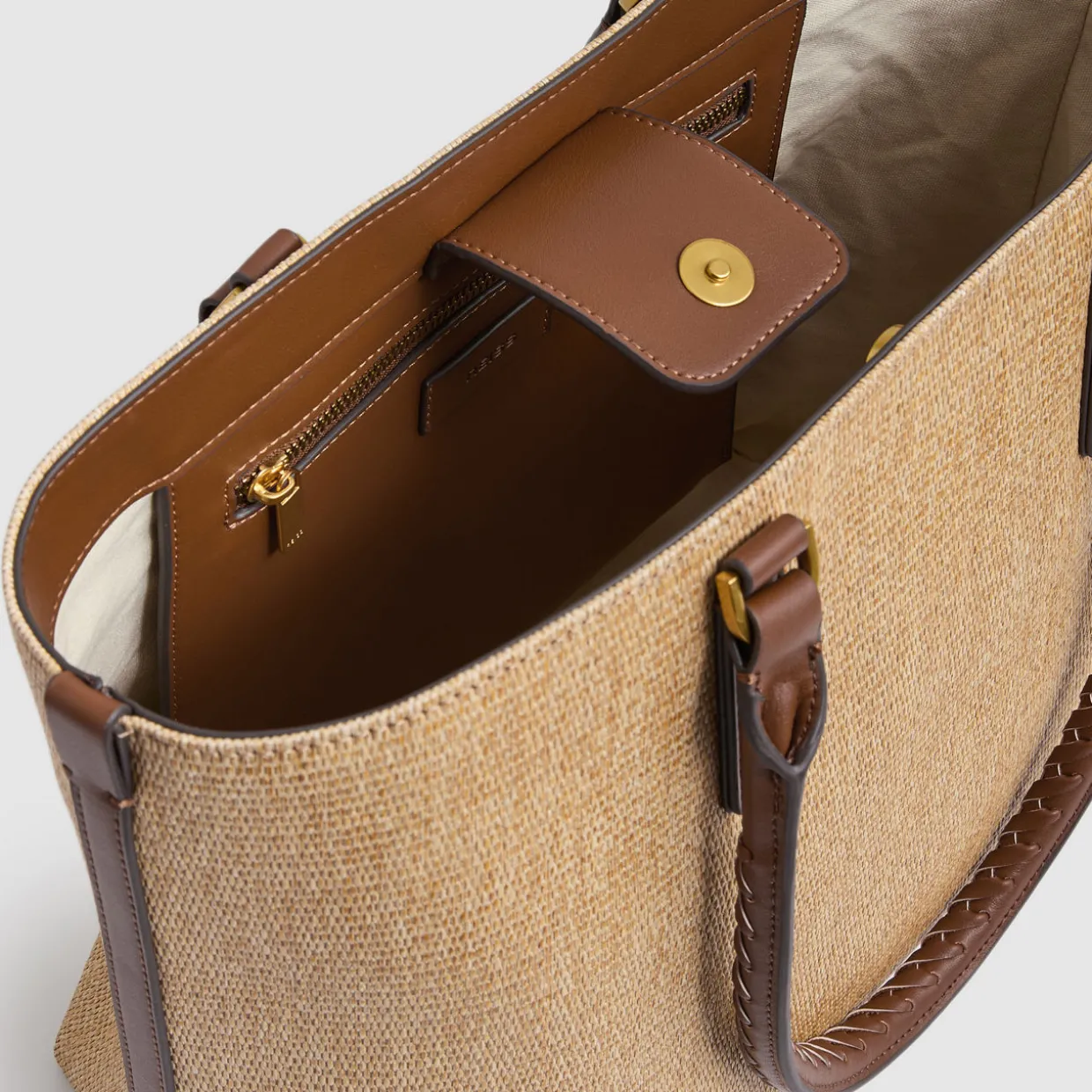 Noelle Braided Strap Raffia Tote Bag