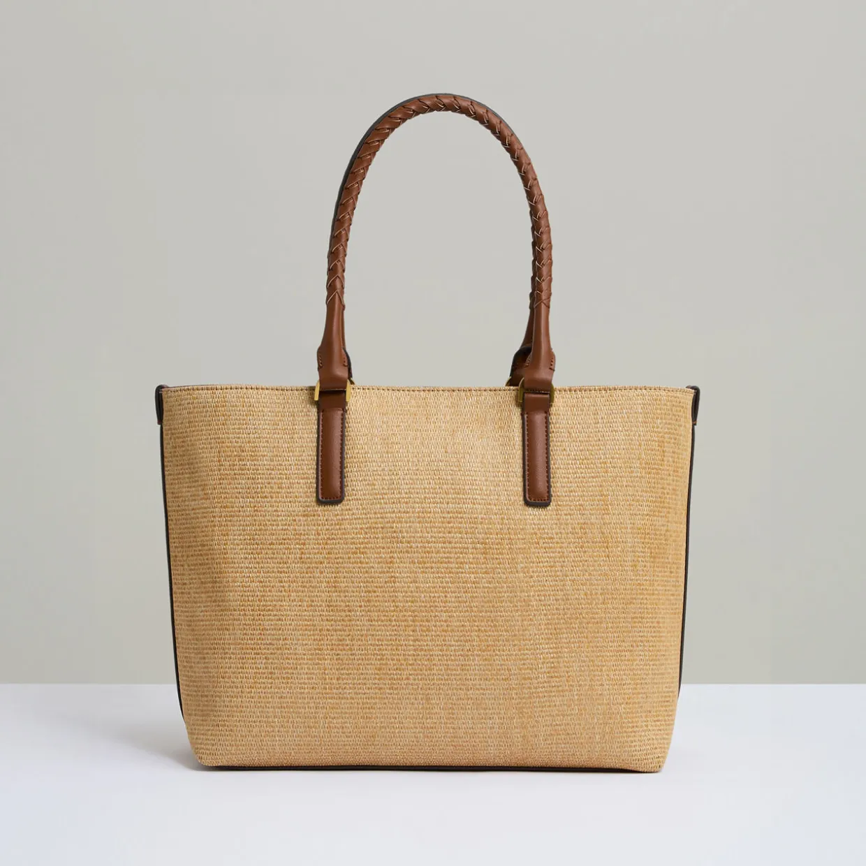 Noelle Braided Strap Raffia Tote Bag