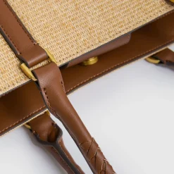Noelle Braided Strap Raffia Tote Bag