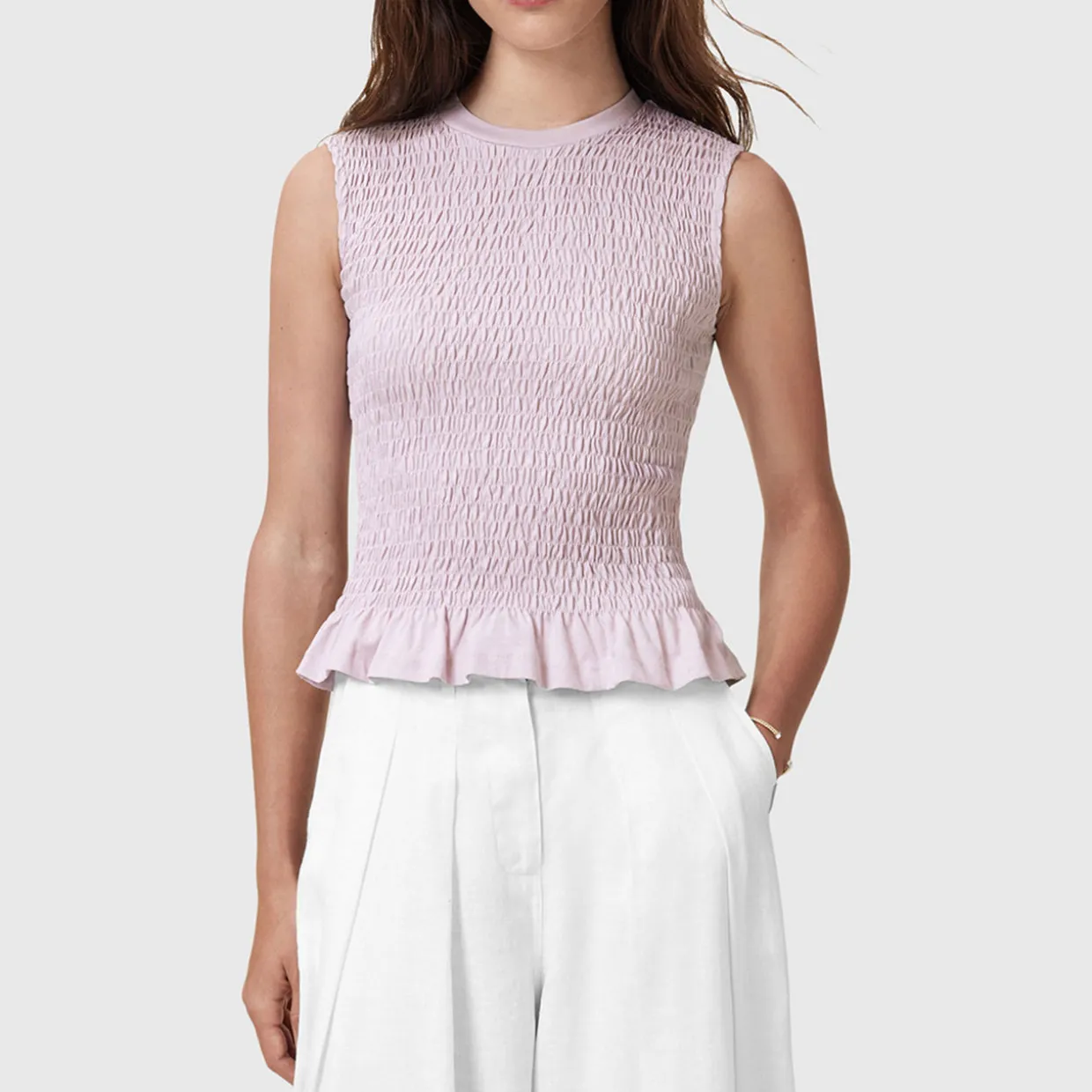 Ode Smocked Peplum Tank Top