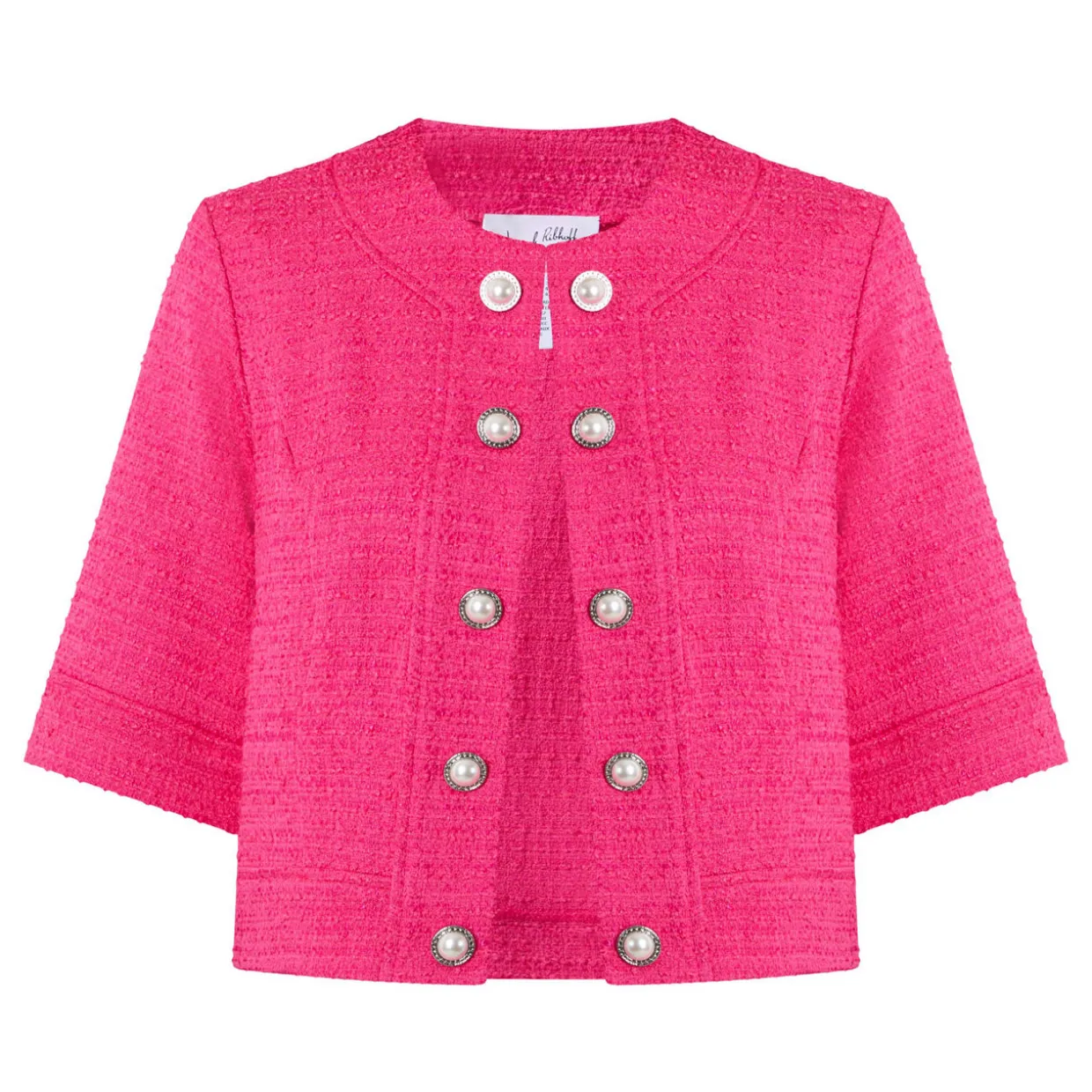 Ornate-Button Woven Tweed Jacket