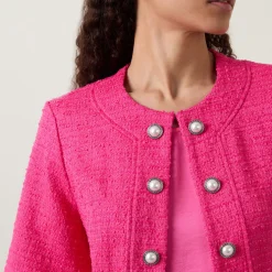 Ornate-Button Woven Tweed Jacket
