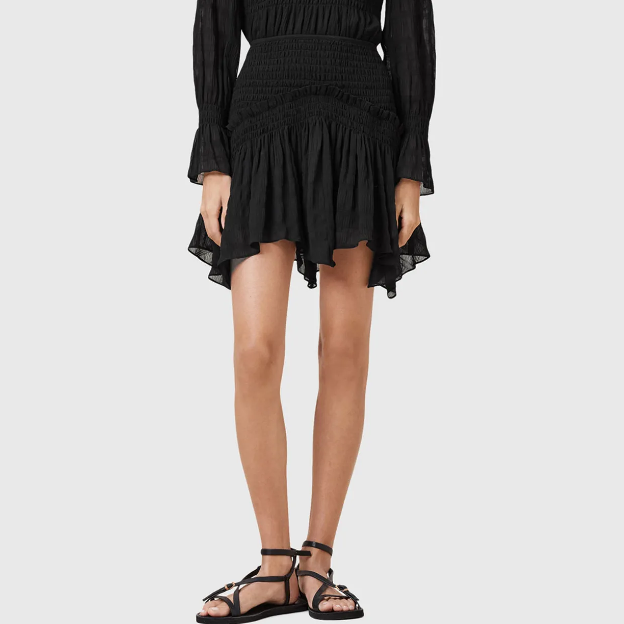 Pamela Shirred Handkerchief Mini Skirt