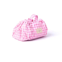 Parachute Drawstring Flat Lay Makeup Bag - Pink Gingham