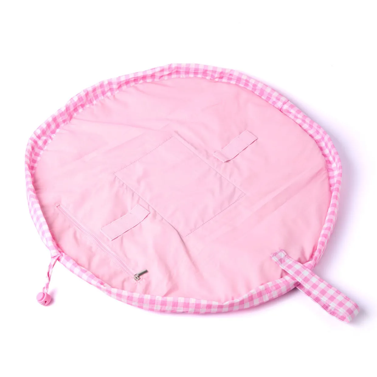 Parachute Drawstring Flat Lay Makeup Bag - Pink Gingham
