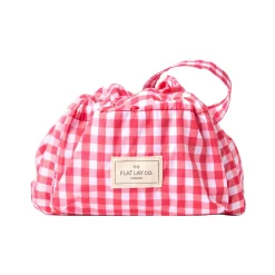Parachute Drawstring Flat Lay Makeup Bag - Red Gingham