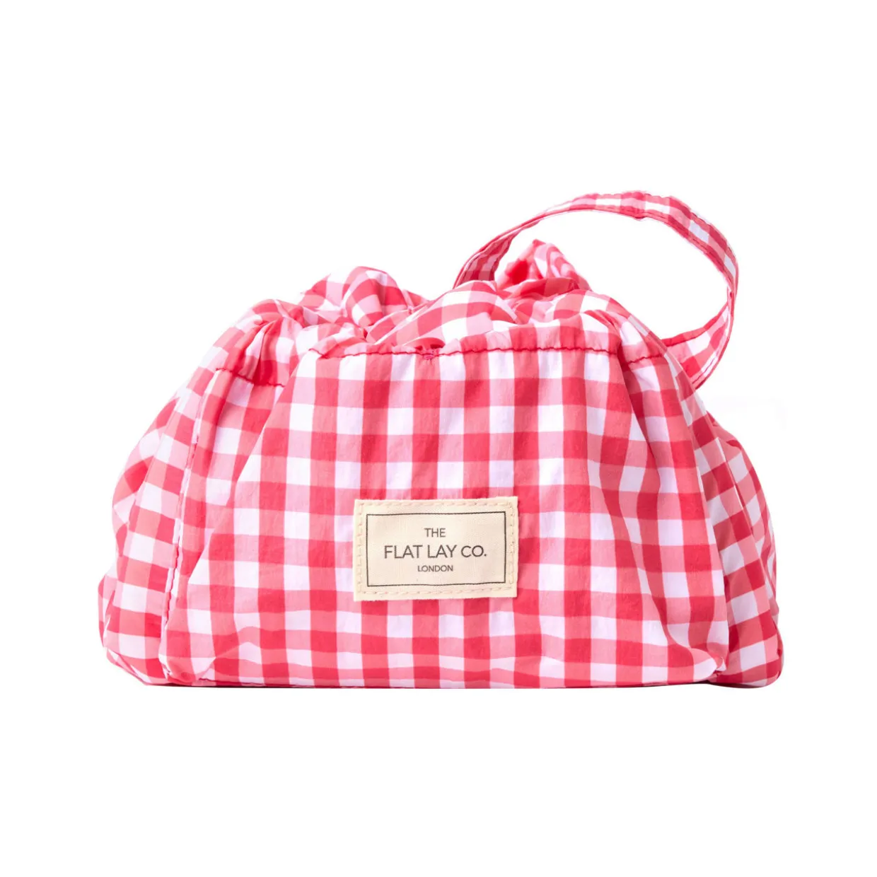 Parachute Drawstring Flat Lay Makeup Bag - Red Gingham