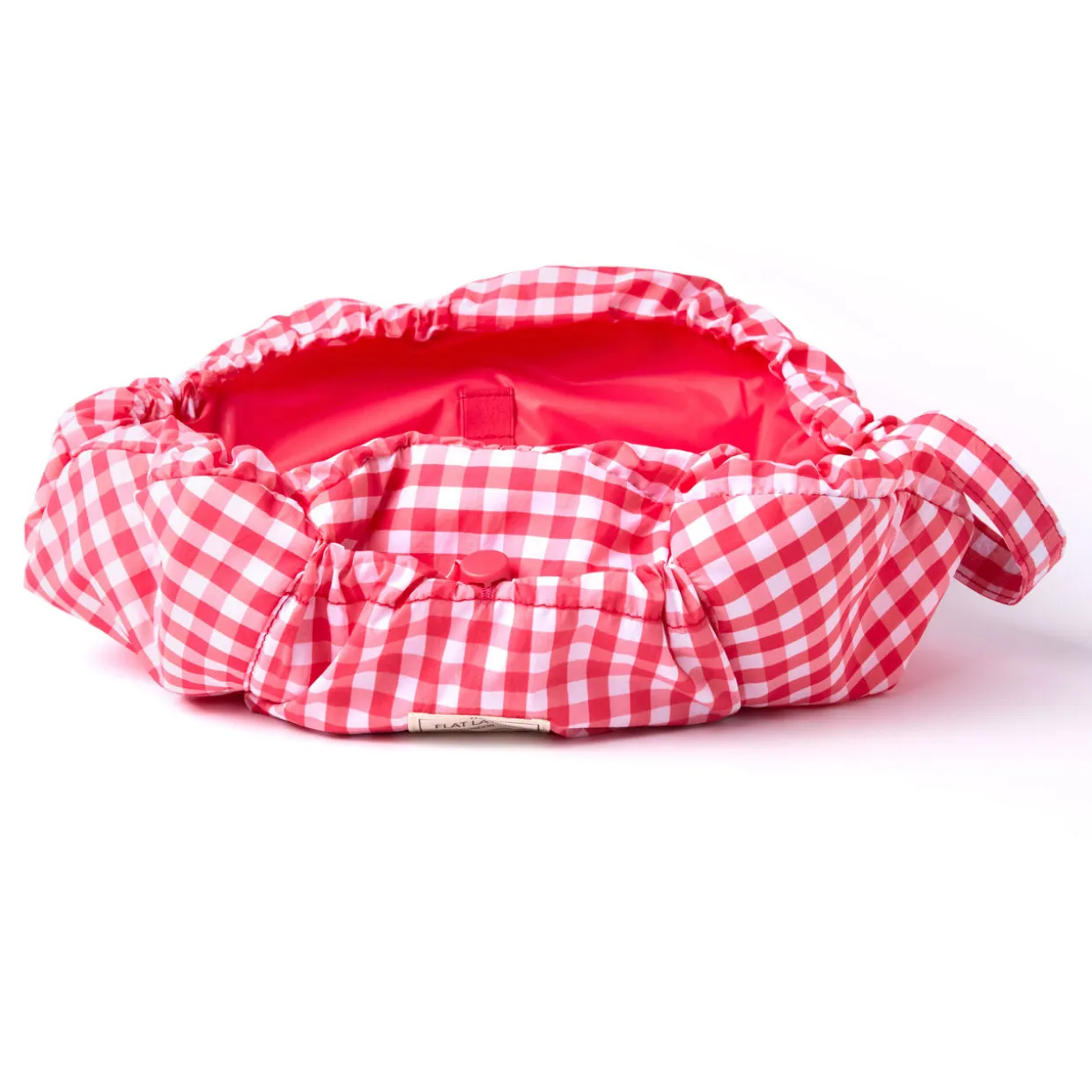 Parachute Drawstring Flat Lay Makeup Bag - Red Gingham