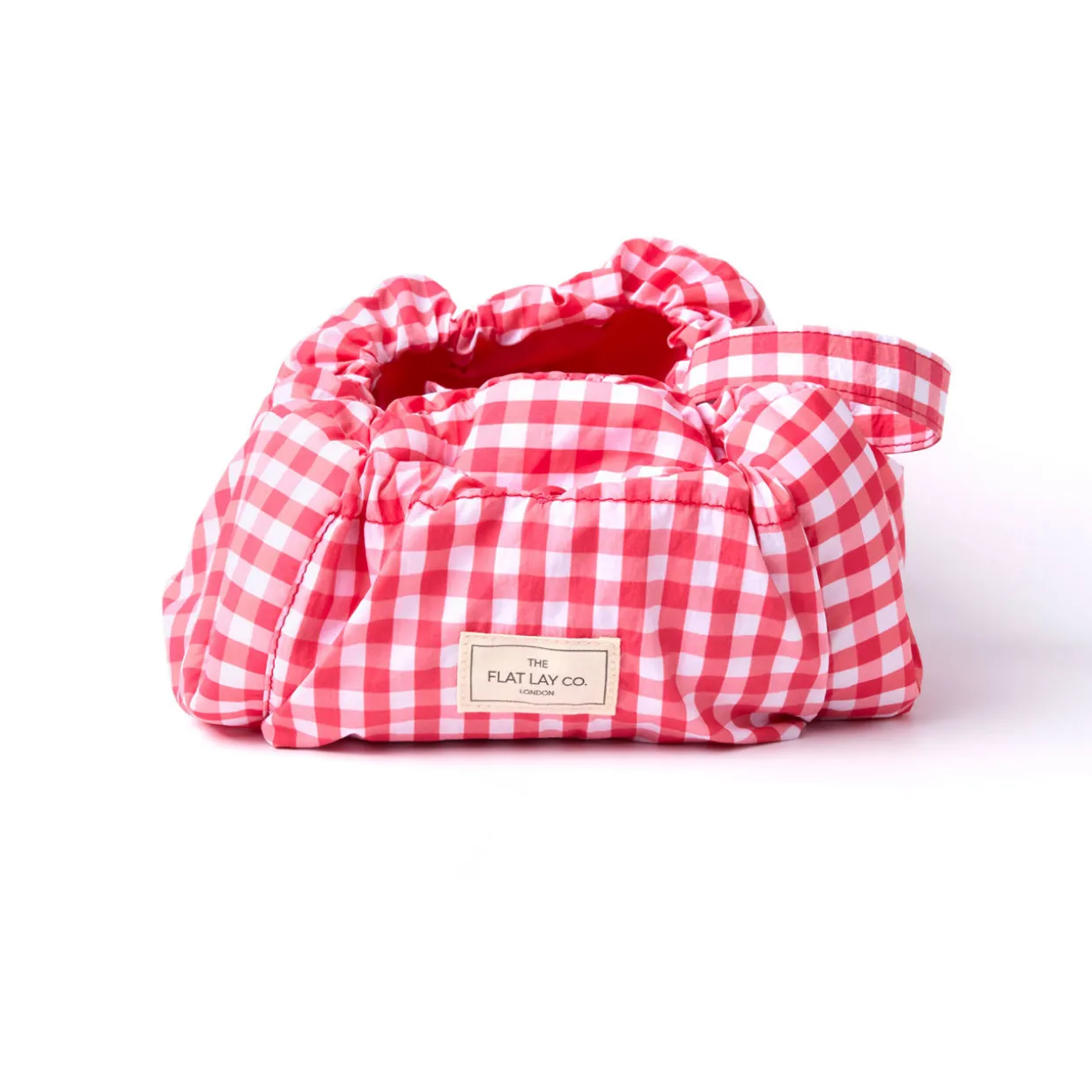 Parachute Drawstring Flat Lay Makeup Bag - Red Gingham