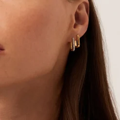 Pave Ovate Huggie Earrings