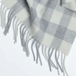 Pearl Grey Check Lambswool Baby Blanket