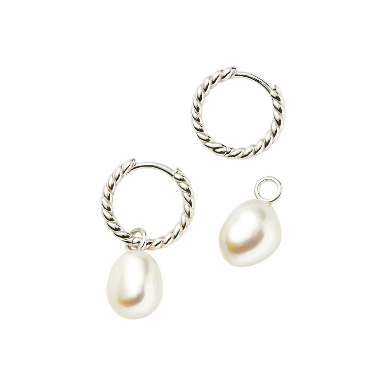 Pearl Twisted Small Drop Hoop Earrings