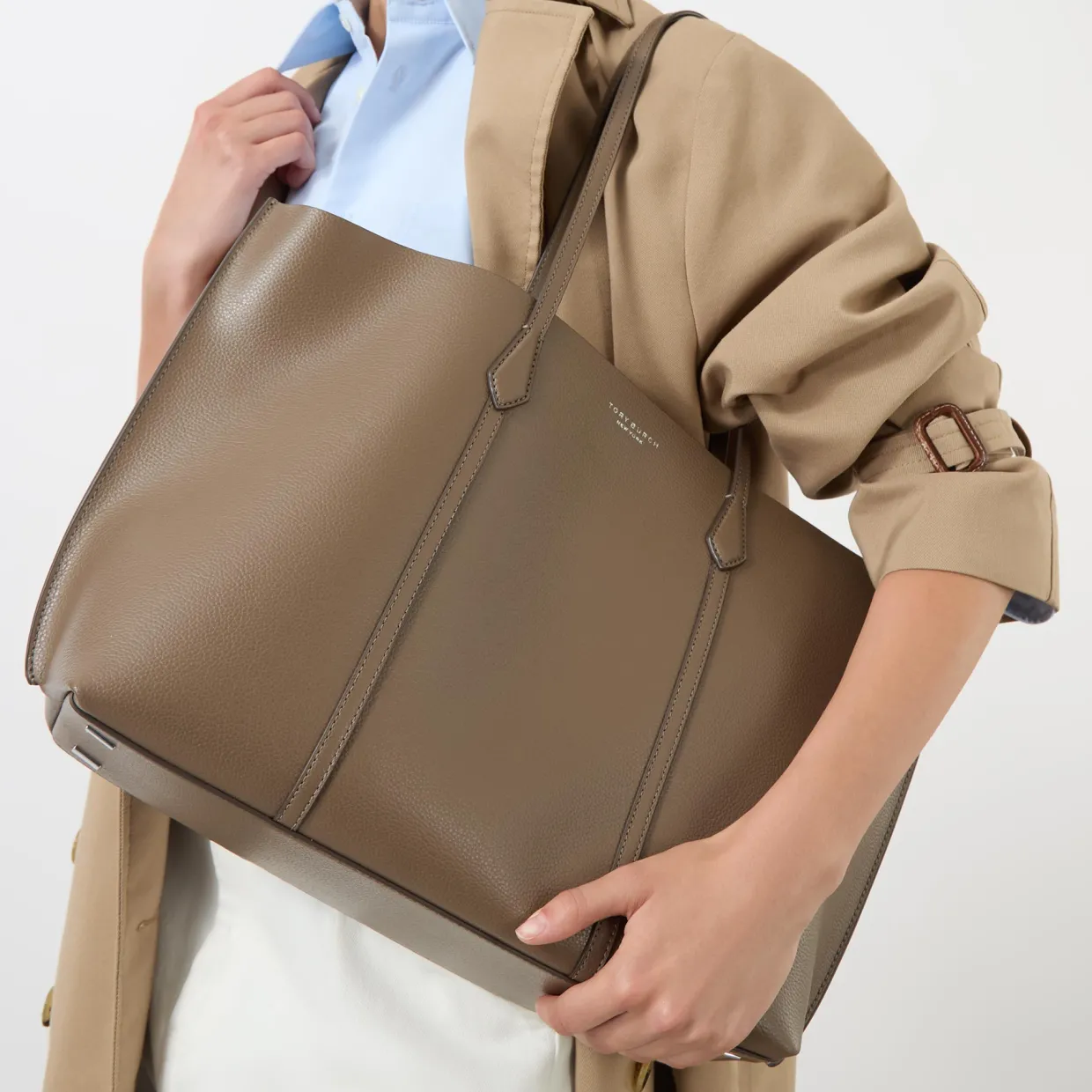 Perry Triple-Compartment Leather Tote Bag