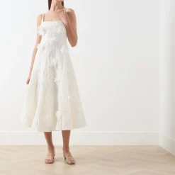 Petunia Flower Appliqué Flared Dress