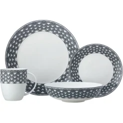16-Piece Harlequin Coupe Black Edged Dinner Set