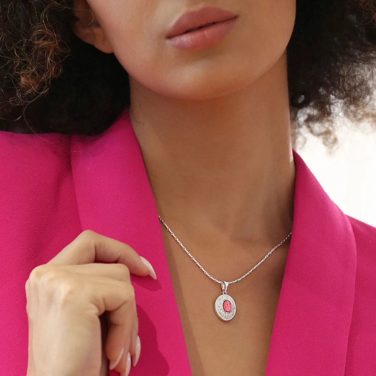 Pink Stone Pendant Necklace