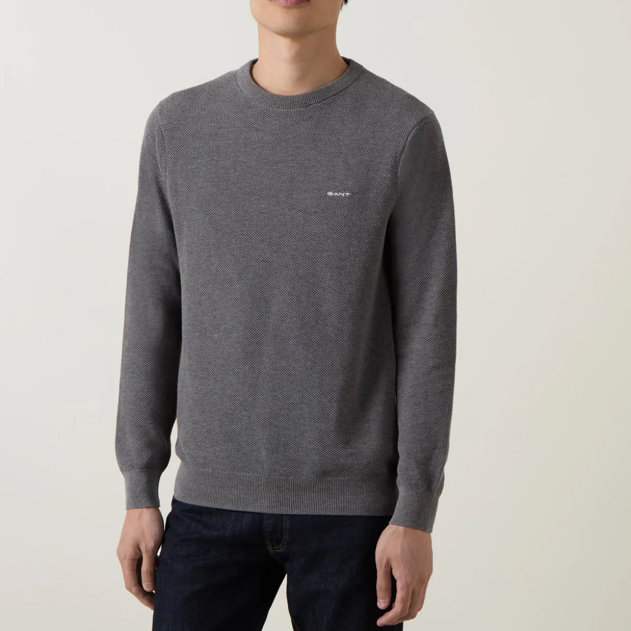 Pique Cotton Crew Neck Sweater