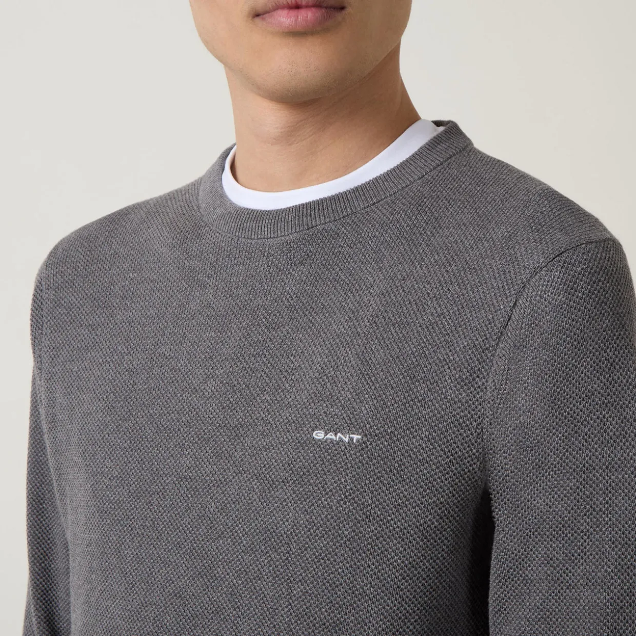 Pique Cotton Crew Neck Sweater