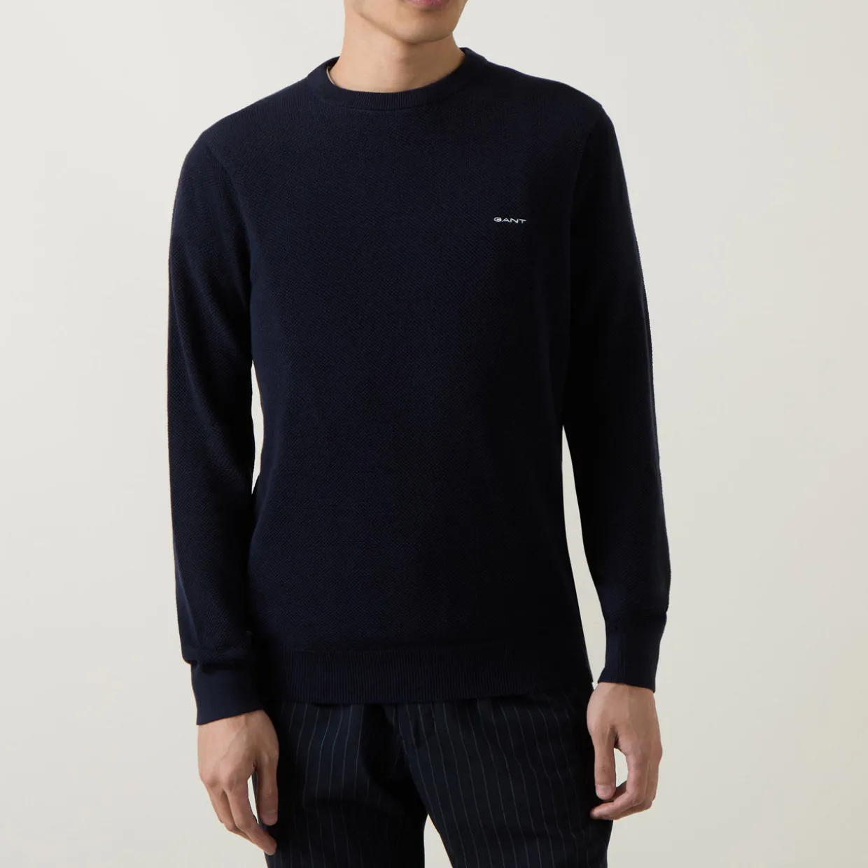 Pique Cotton Crew Neck Sweater