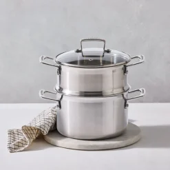 3-ply Stainless Steel Casserole Dish with Steamer and Lid 20cm