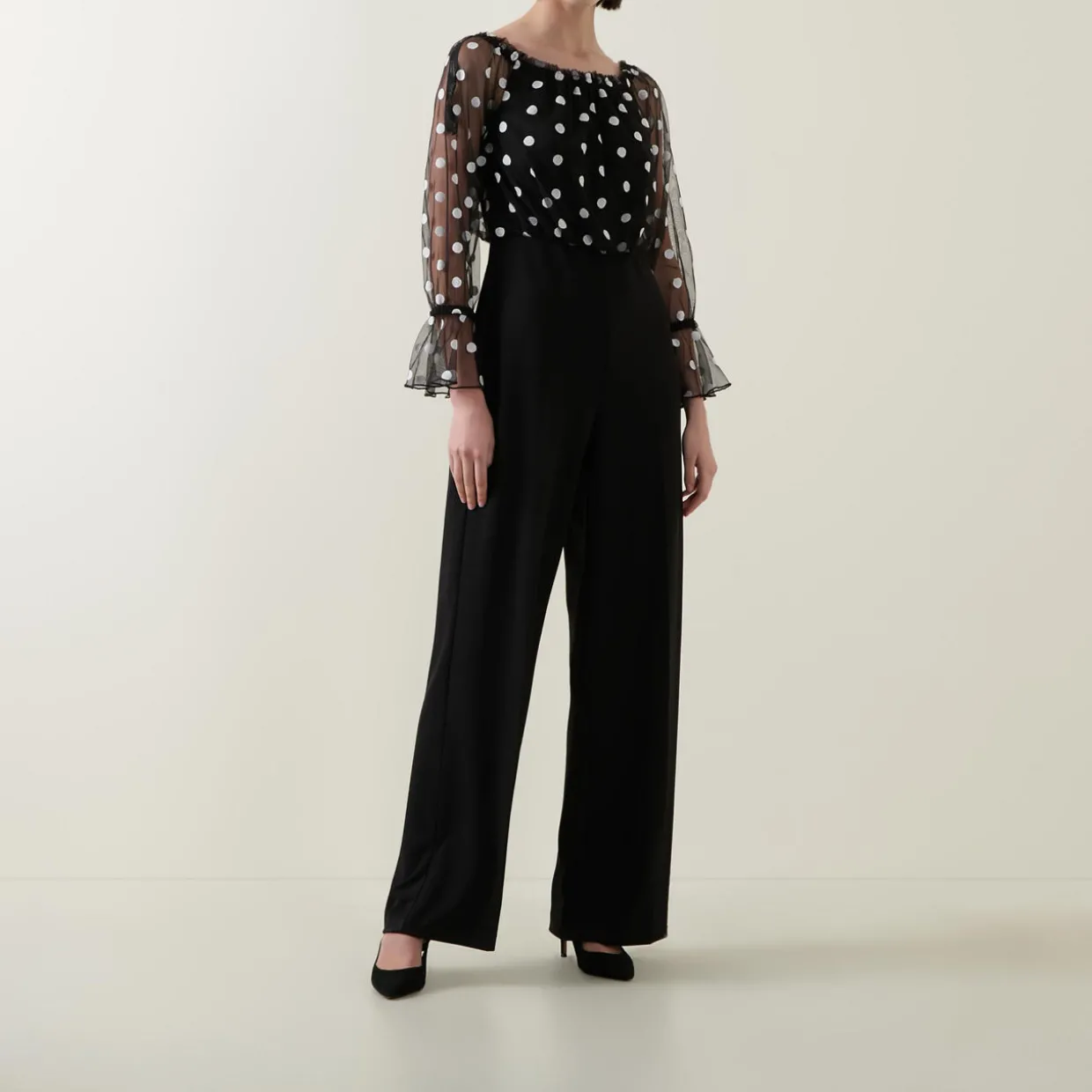 Polka Dot Mesh Jumpsuit