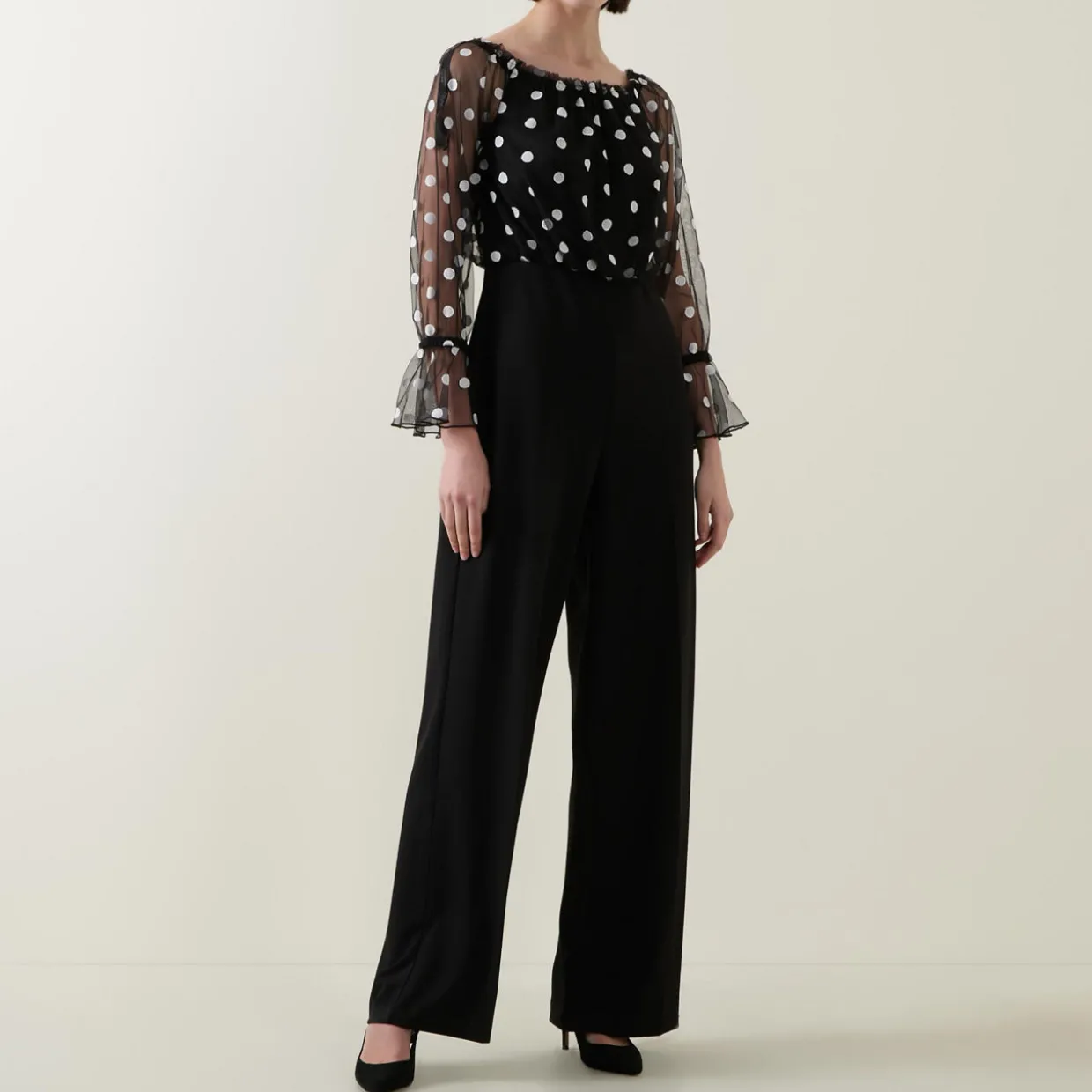 Polka Dot Mesh Jumpsuit
