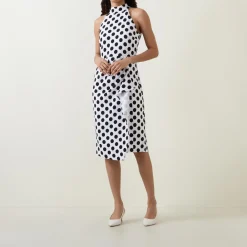 Polka Dot Pleated Pencil Dress