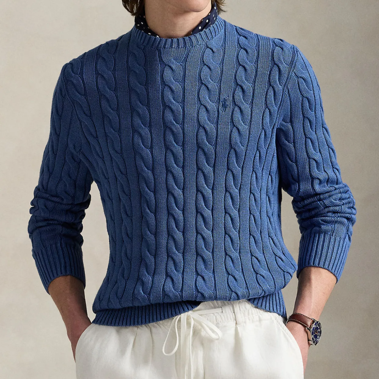 Polo Player Logo Cable Knit Sweater