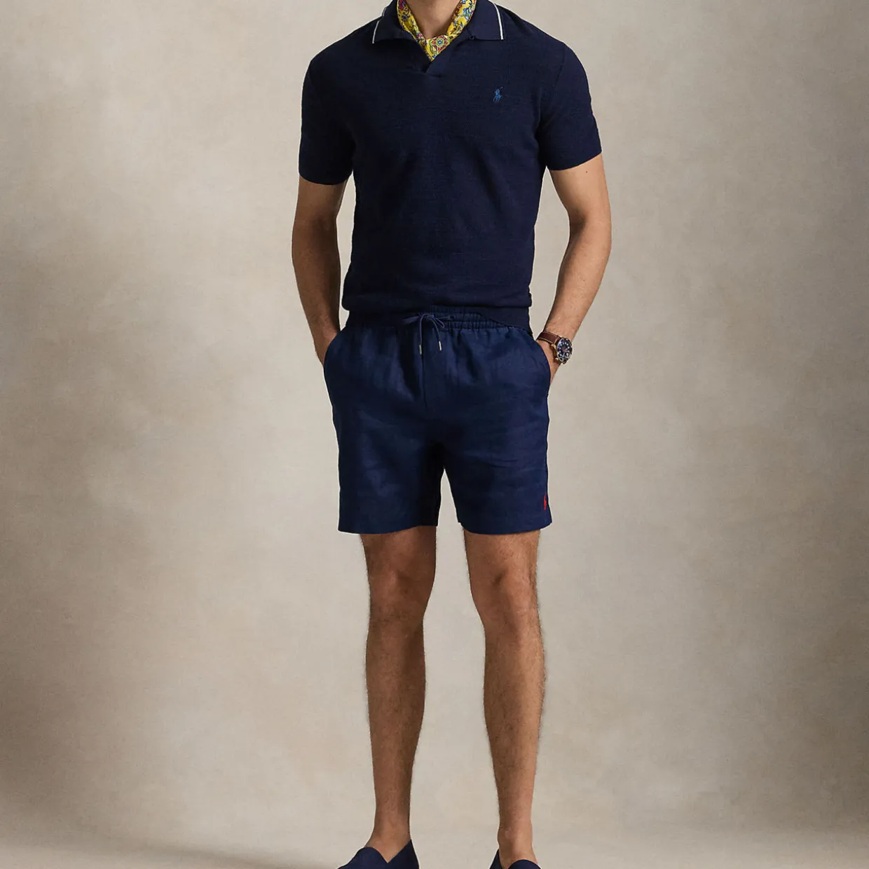 Polo Player Logo Drawstring Linen Shorts