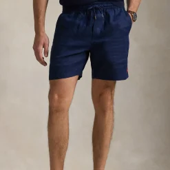 Polo Player Logo Drawstring Linen Shorts