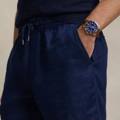 Polo Player Logo Drawstring Linen Shorts