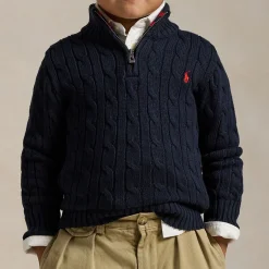 Polo Player Logo Half-Zip Cable Knit Sweater 4-7 Years