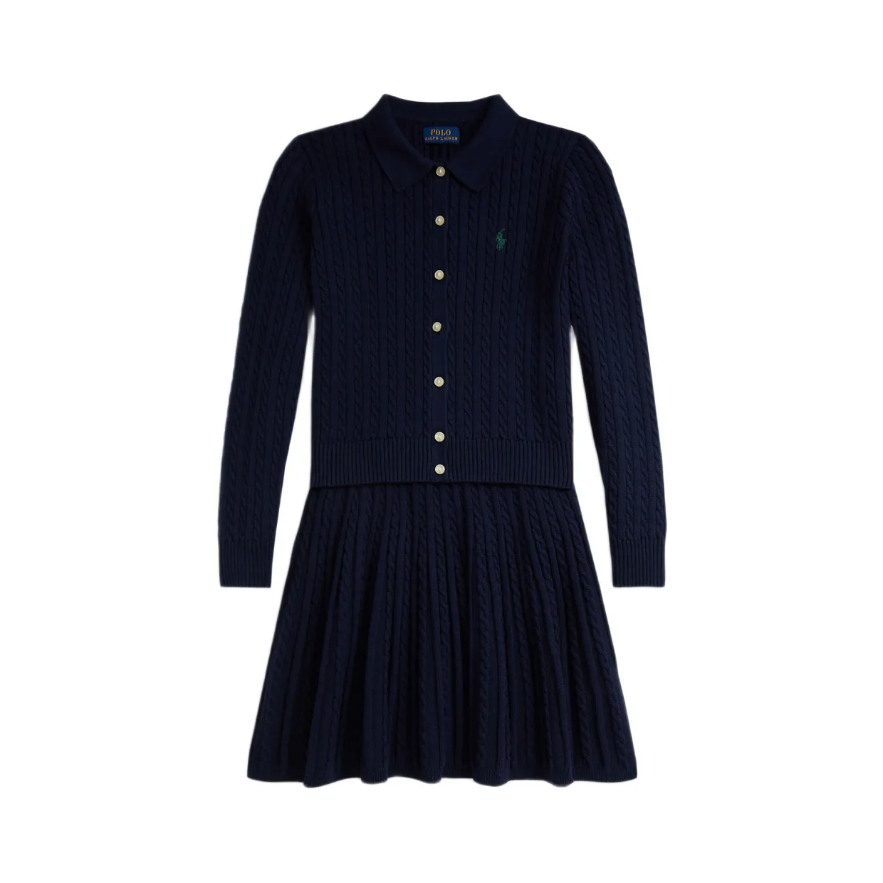 Polo Pony Logo Cardigan & Skirt Two-Piece Set 6-12 Years