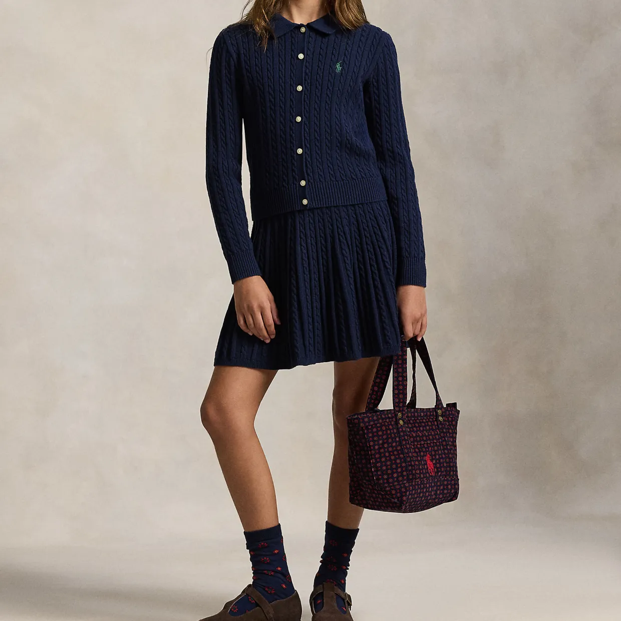Polo Pony Logo Cardigan & Skirt Two-Piece Set 6-12 Years