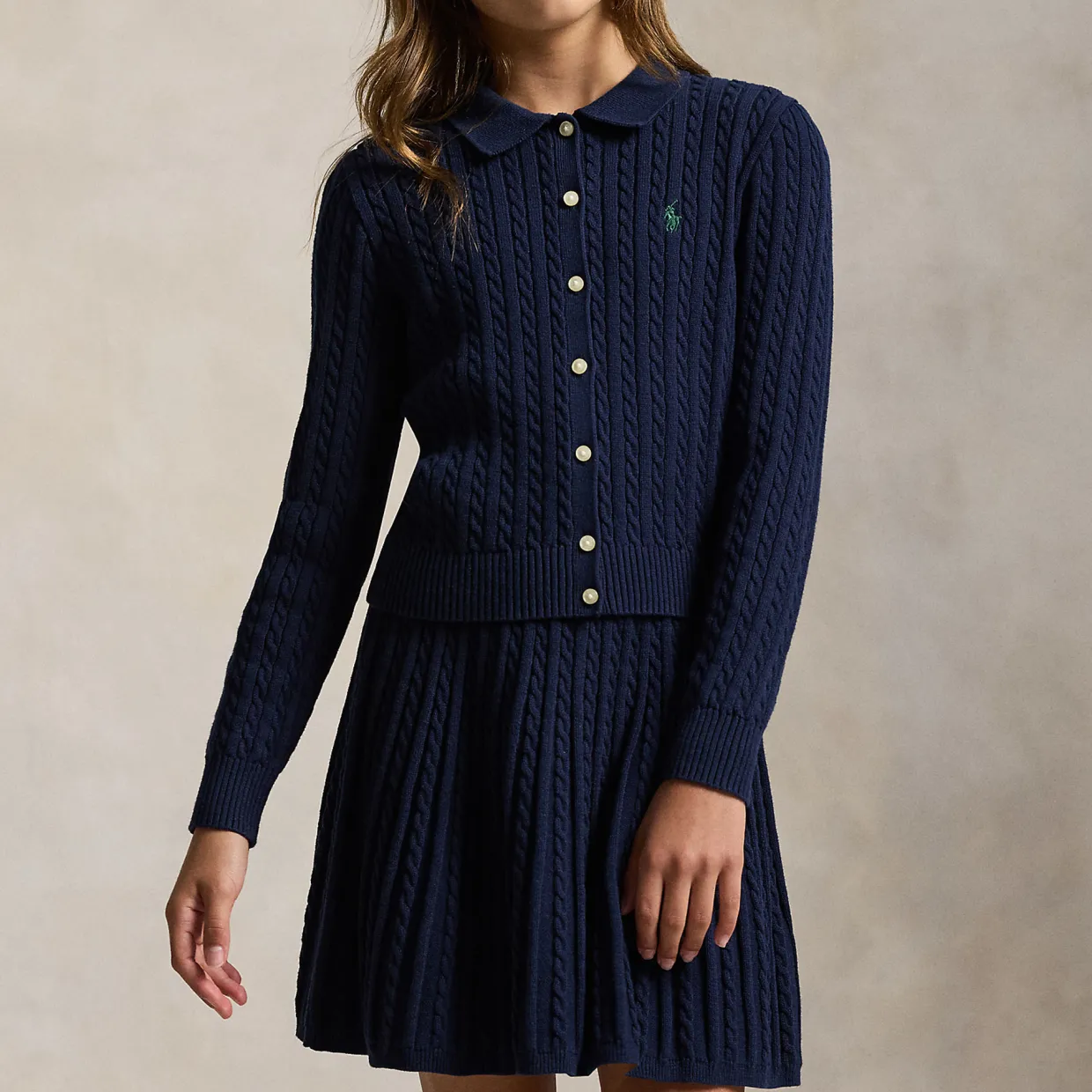 Polo Pony Logo Cardigan & Skirt Two-Piece Set 6-12 Years