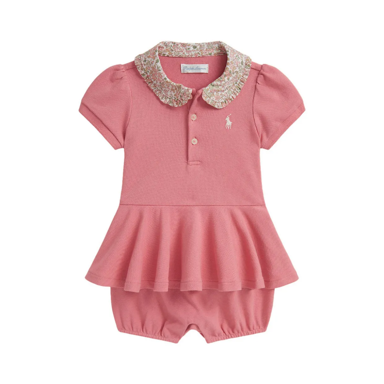 Pony Logo Floral-Collar Mesh Bubble Shortall 3-12 Months