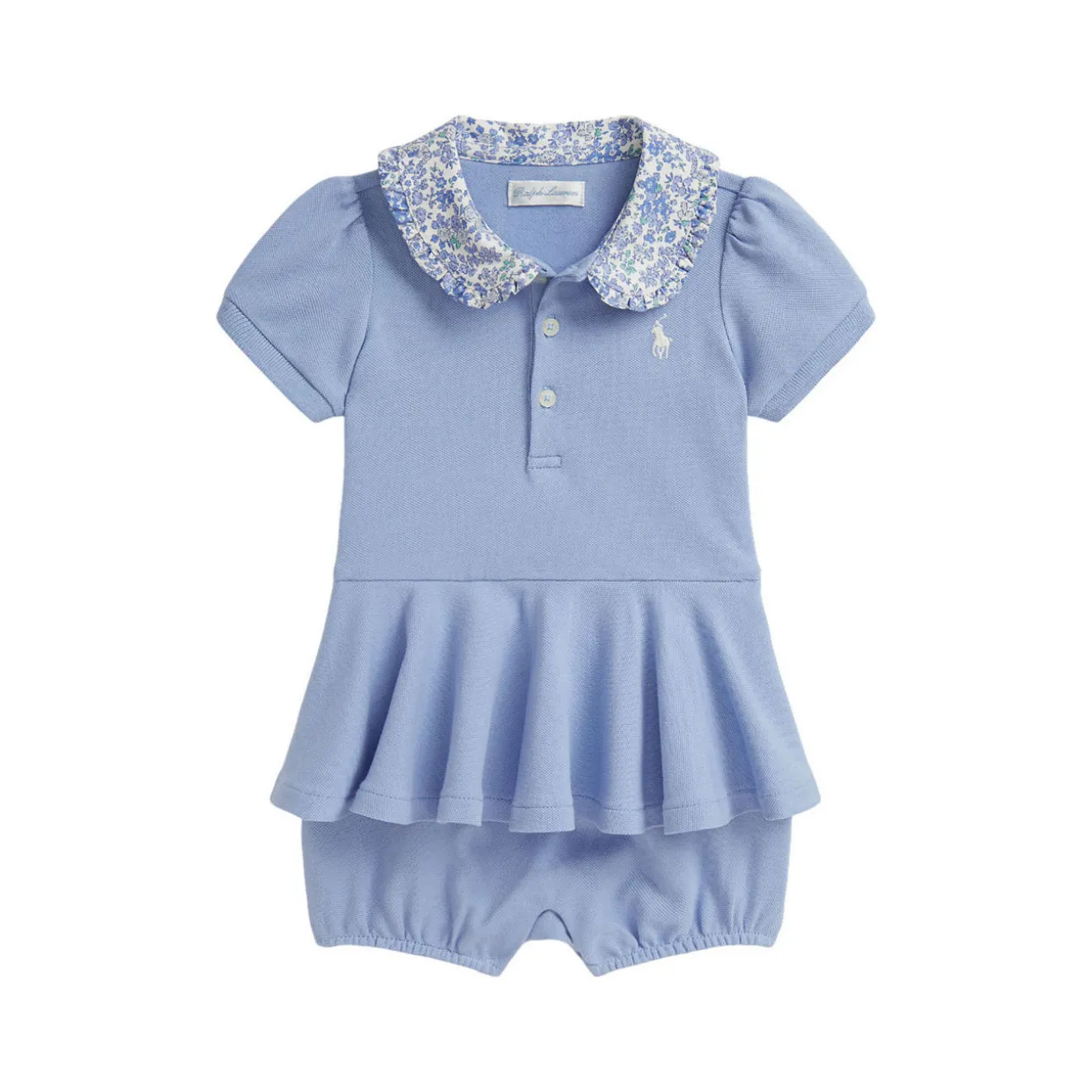 Pony Logo Floral-Collar Mesh Bubble Shortall 3-12 Months