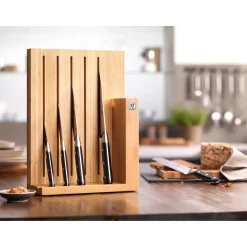 PRO 6pcs Natural Bamboo Knife Block Set