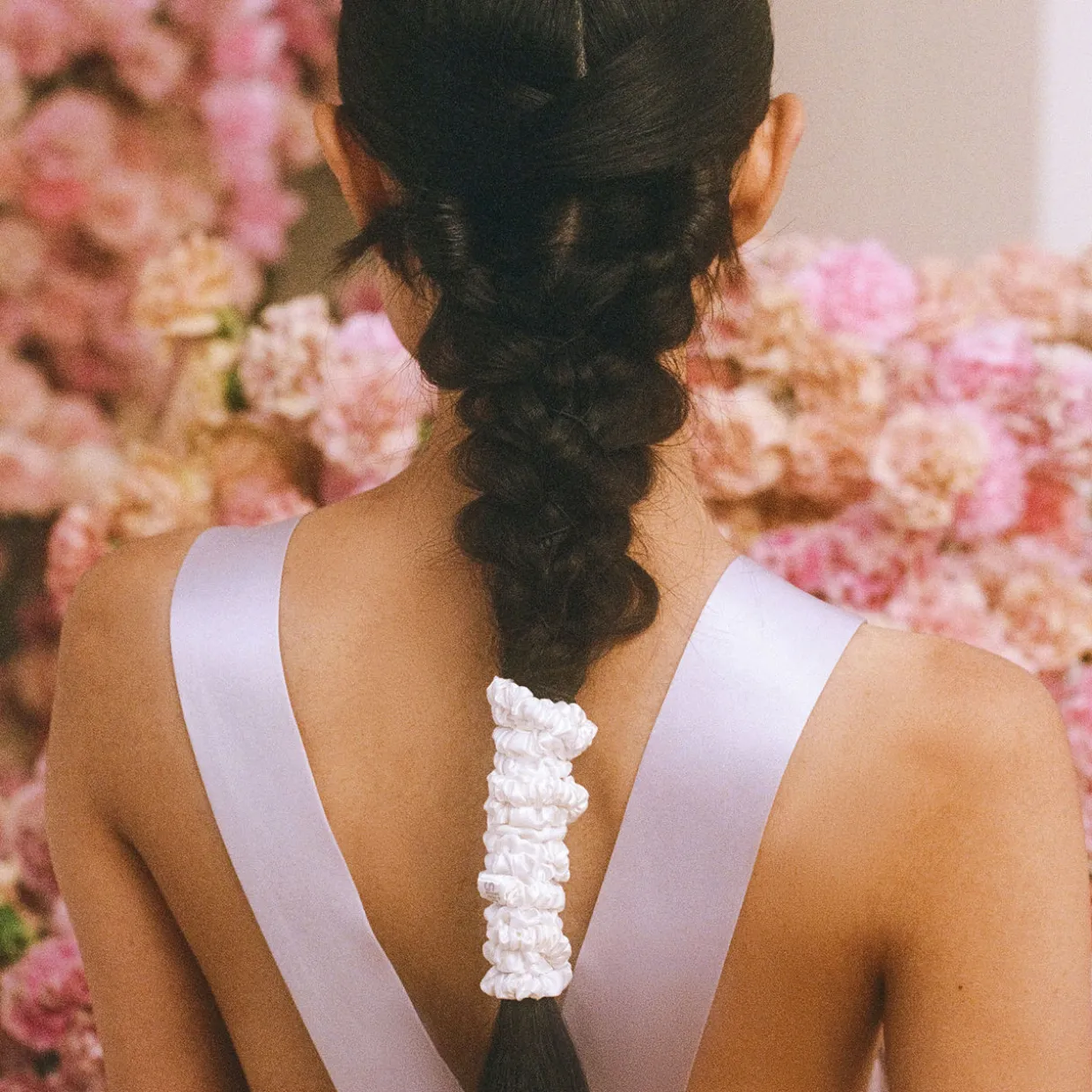 Pure Silk Skinny Scrunchies - White