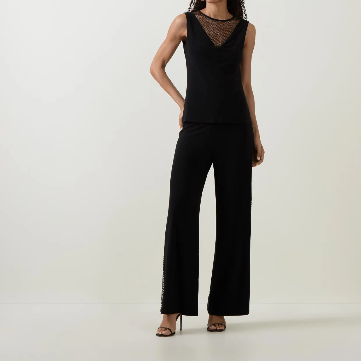 Rhinestone-Embellished Wide Leg Trousers