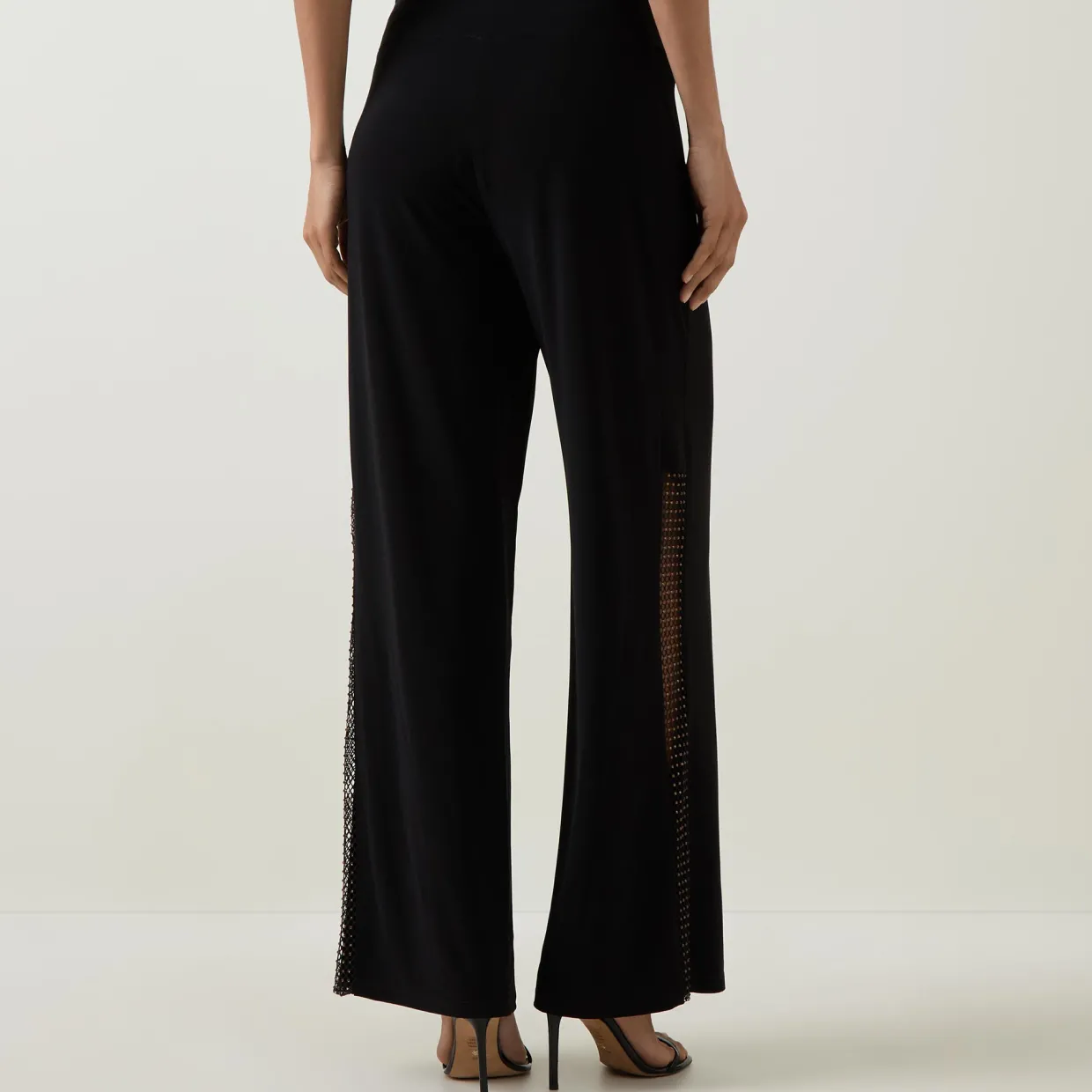 Rhinestone-Embellished Wide Leg Trousers