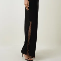 Rhinestone-Embellished Wide Leg Trousers