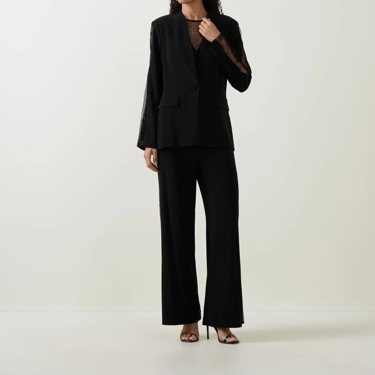 Rhinestone-Embellished Wide Leg Trousers