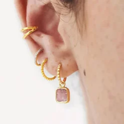 Rhodochrosite Mini Pyramid Charm Hoop Earrings