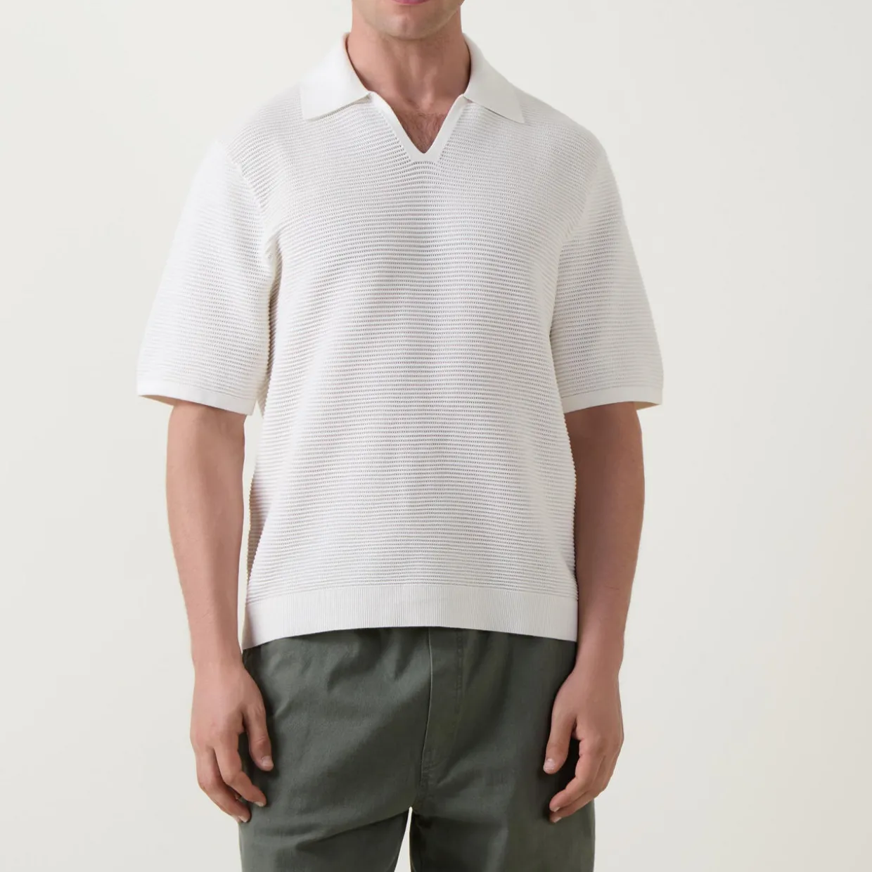 Ribbed Knit Polo Shirt