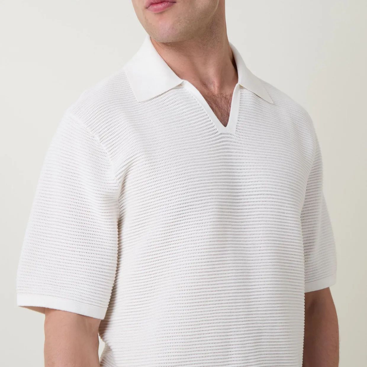 Ribbed Knit Polo Shirt